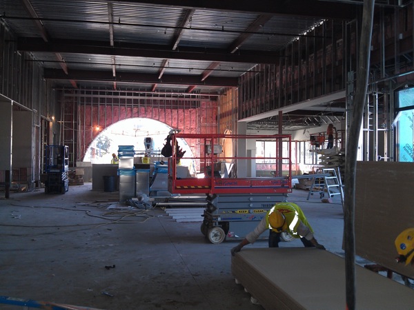 Interior of library under construction.